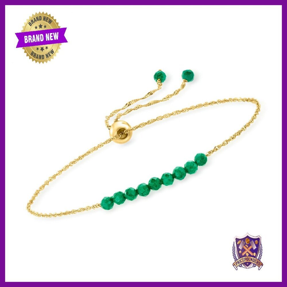 14kt Gold Emerald Bead Bolo Bracelet Adjustable Slider 9 Inches